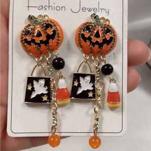 Halloween Funky Pumpkin Head Little Ghost Earrings